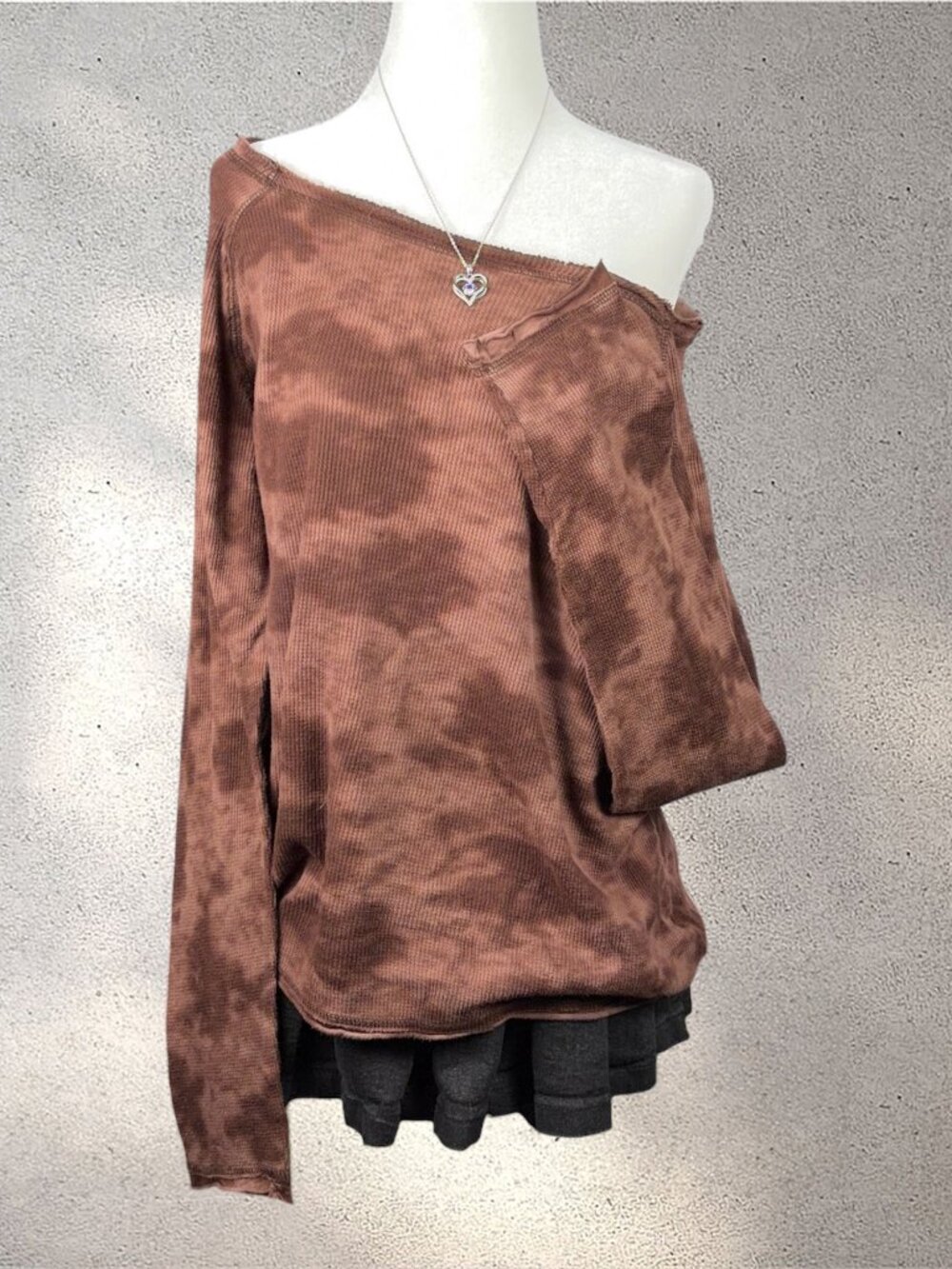 Y2K Cheetah Tie Dye Long Sleeve Women's XL Brown Distressed Shabby Chic Grunge